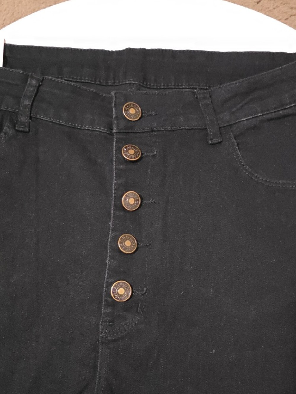High-Rise Black Flare Jeans with Side Button Detail - Picture 3 of 9